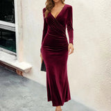Quilla long sleeve cocktail midi dress in red, front view