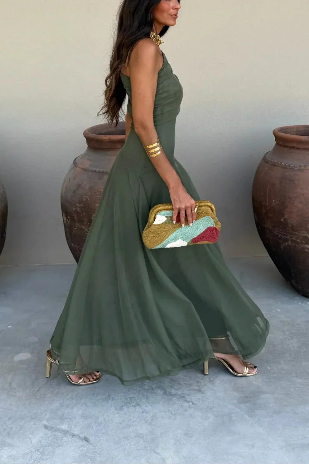 Roberta | One-Shoulder Pleated Maxi Dress