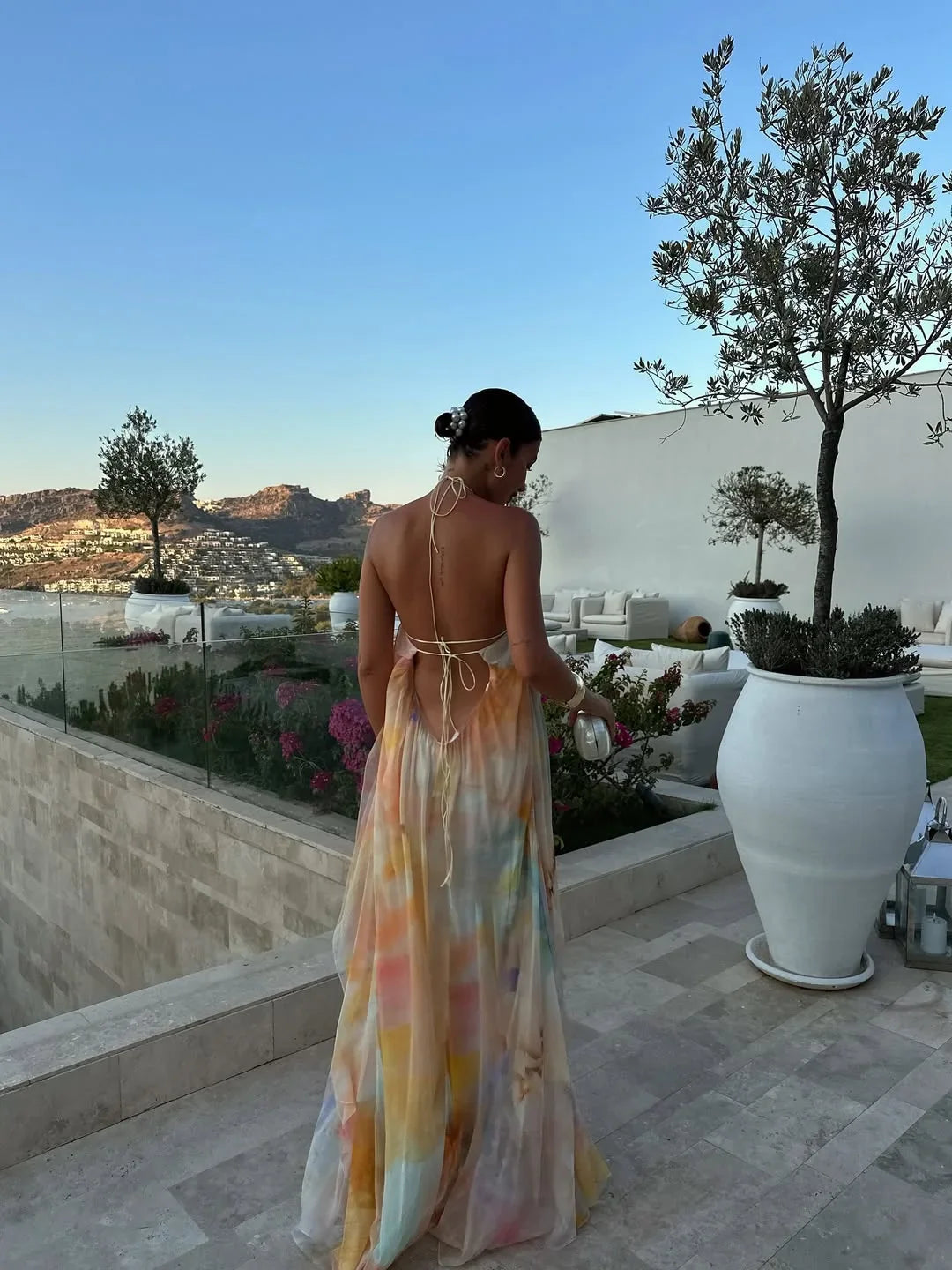 Printed maxi dress with open back