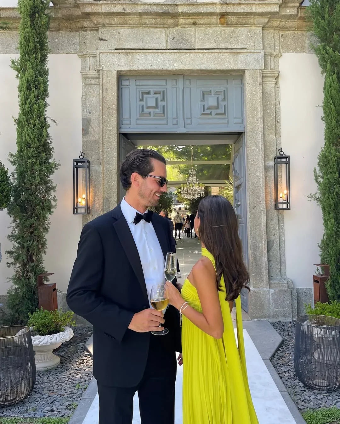 Bright yellow pleated maxi dress