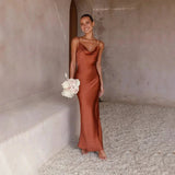 Satin cowl neck sleeveless maxi dress