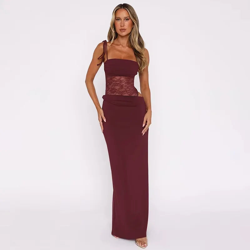 Lucienne | Lace Panel Strapless Bodycon Maxi Dress