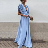 Flowy ruffle sleeve V-neck maxi dress
