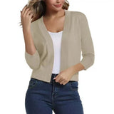 Open-front three-quarter sleeve cardigan, front view