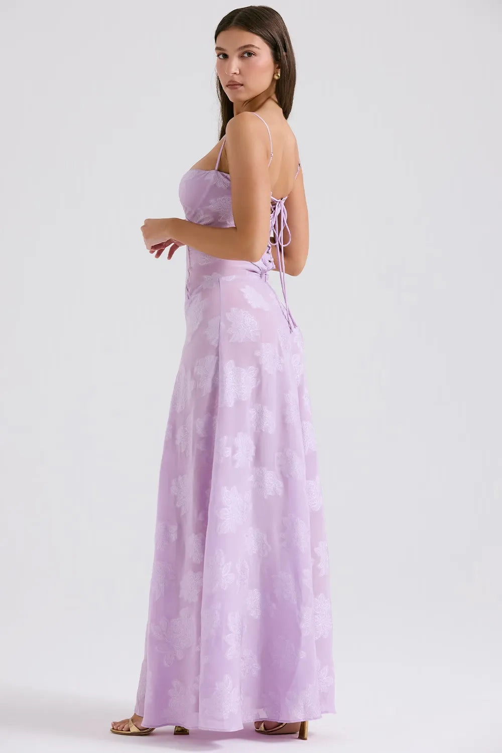 Susannah | Lace-Up Open-Back Floral Maxi Dress