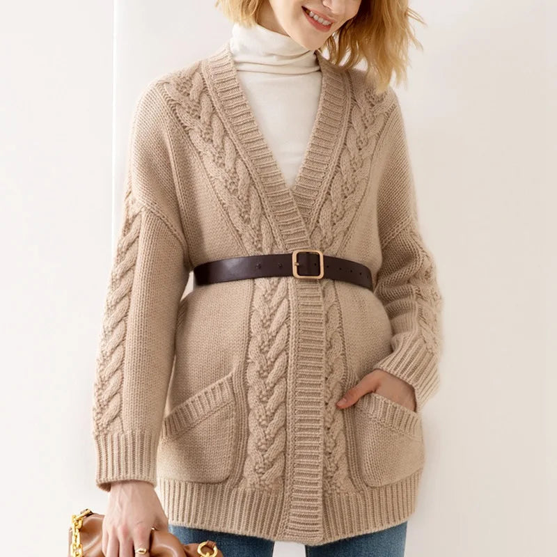 Leontine women's cable-knit open-front cardigan