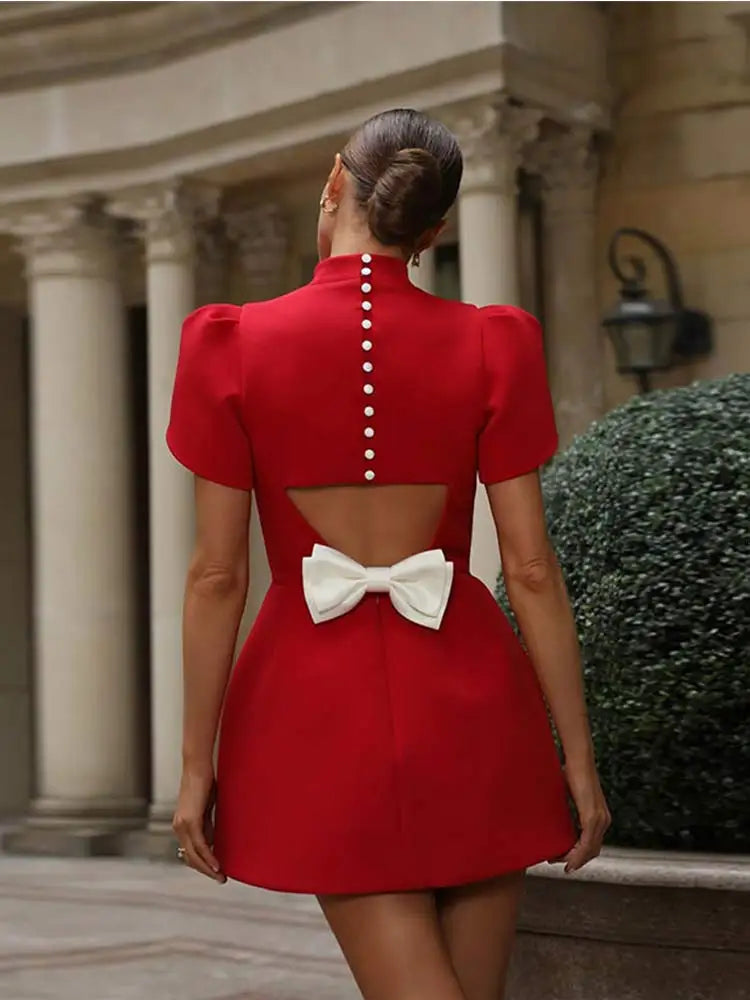 Ruby | Puff Sleeve Red Cocktail Dress