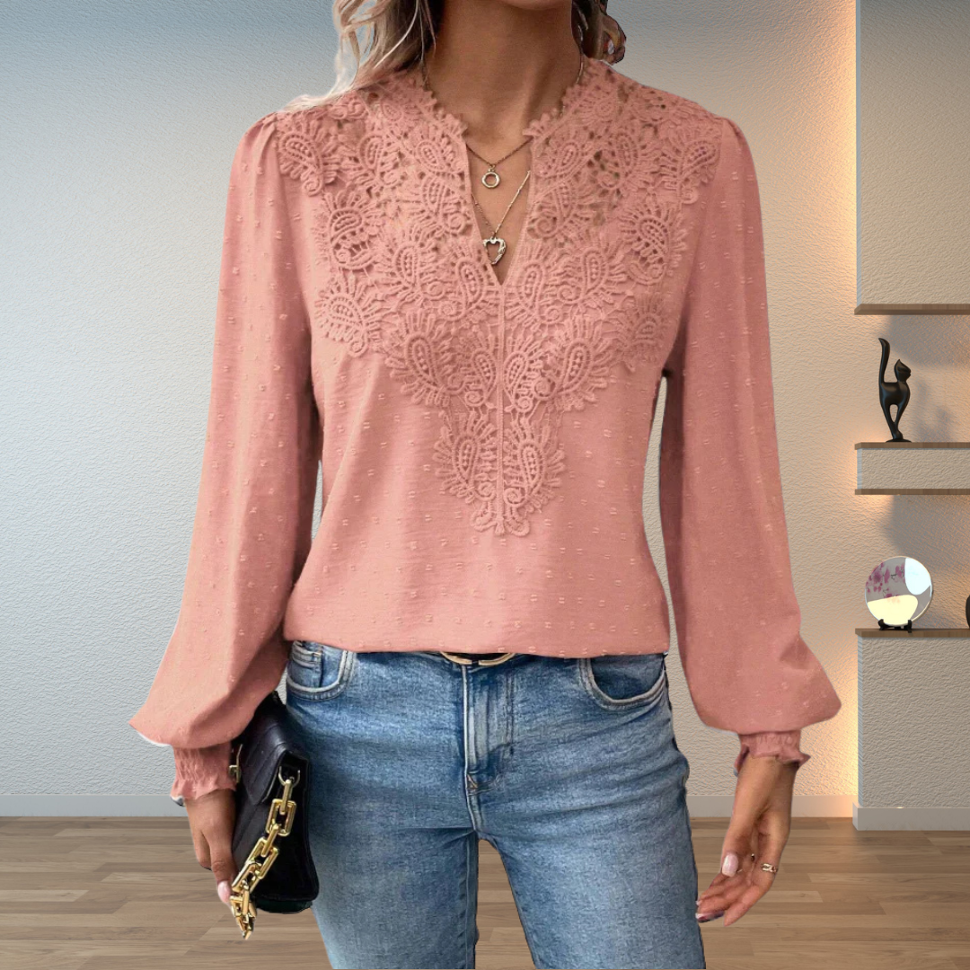 Lace V-neck long-sleeve blouse for women view 8