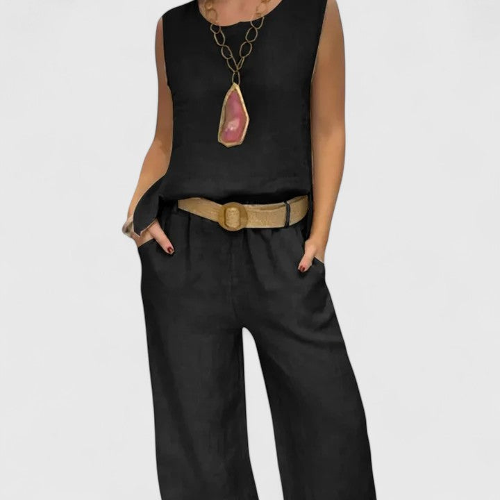 Margaux | Button Front Top & Wide Leg Two-Piece Set with Pockets