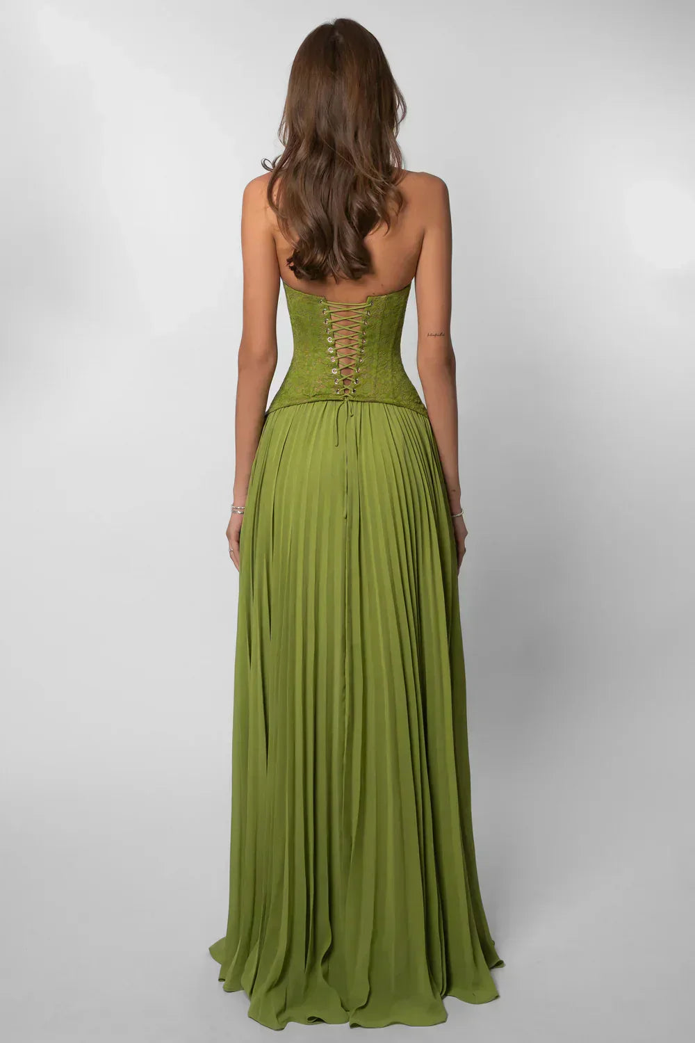 Catherine | Halter Pleated Corset Maxi Wedding Guest Dress