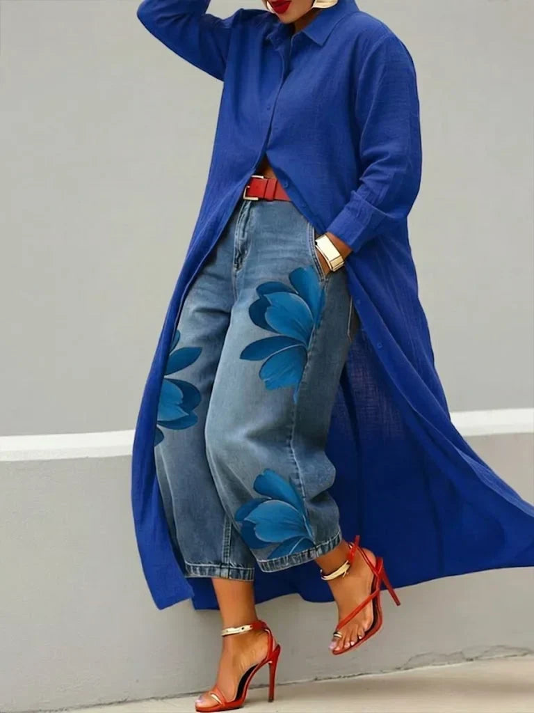 Ingeborg shirt dress and floral print jeans set view 3