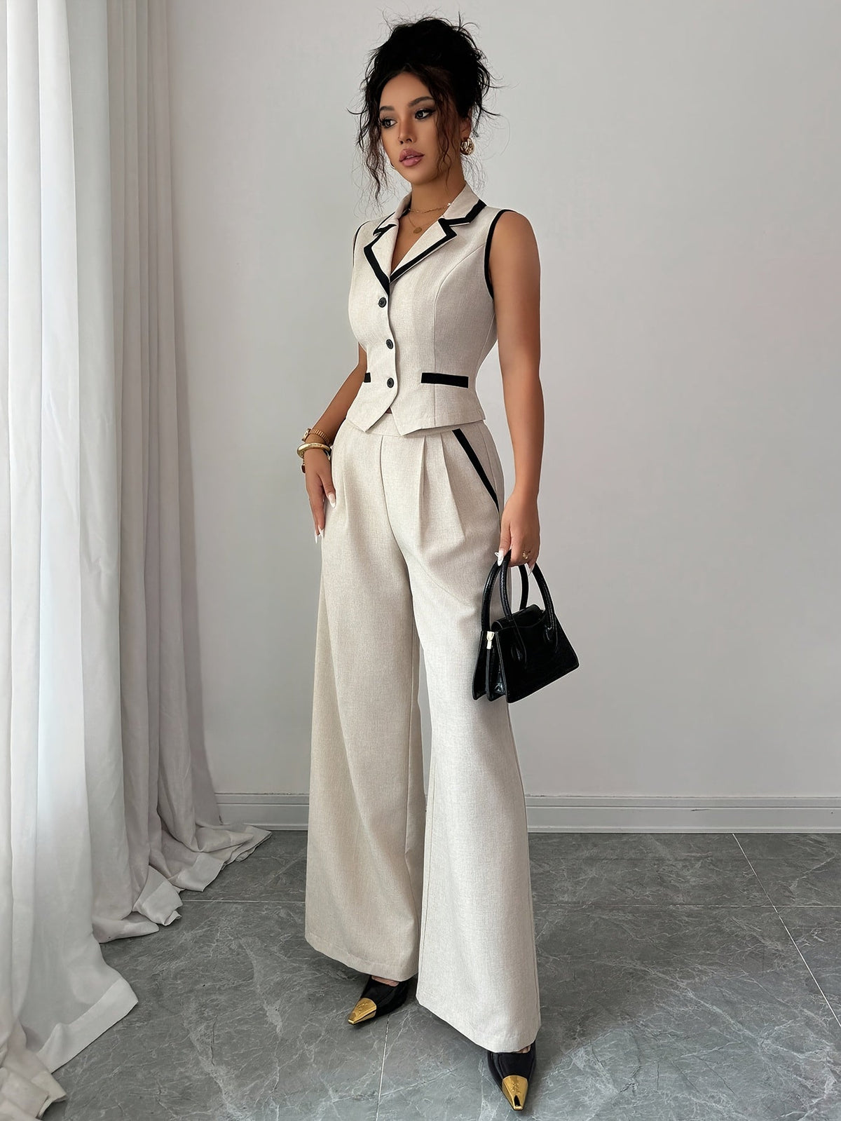 Monroe button-front vest and wide-leg trouser set view 10