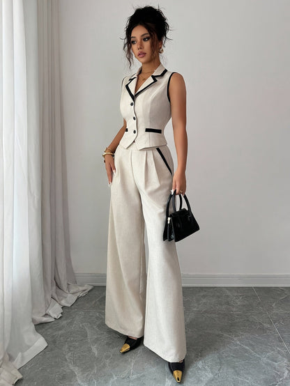 Monroe button-front vest and wide-leg trouser set view 10