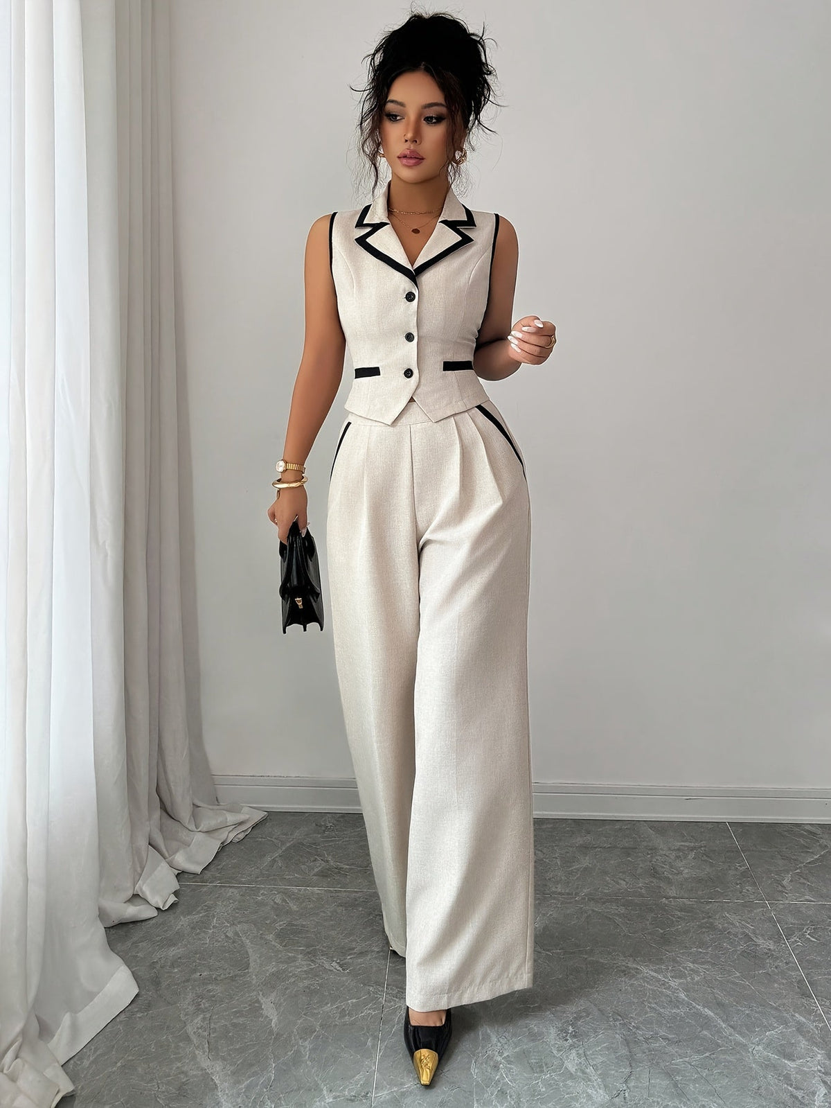 Monroe button-front vest and wide-leg trouser set view 12
