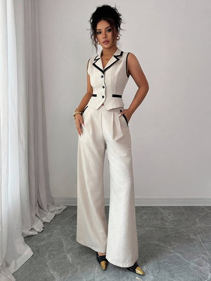 Monroe button-front vest and wide-leg trouser set