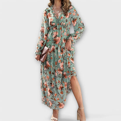 Floral long sleeve maxi dress front view