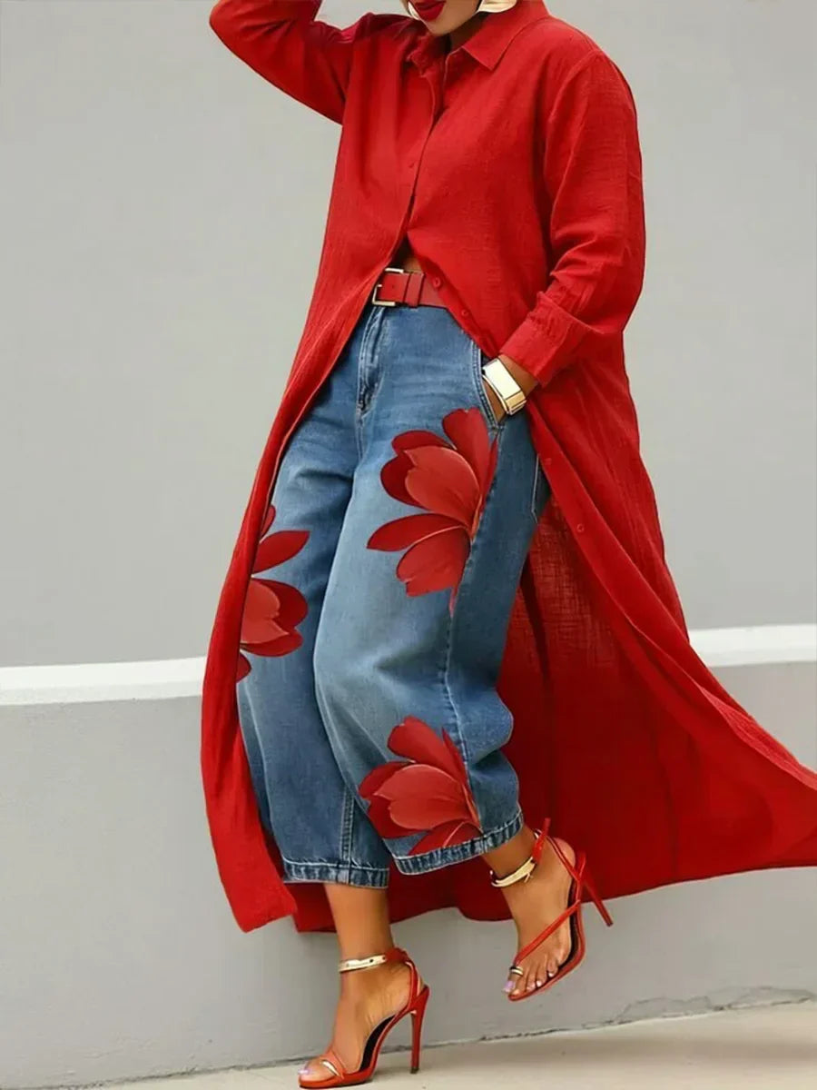 Ingeborg shirt dress and floral print jeans set