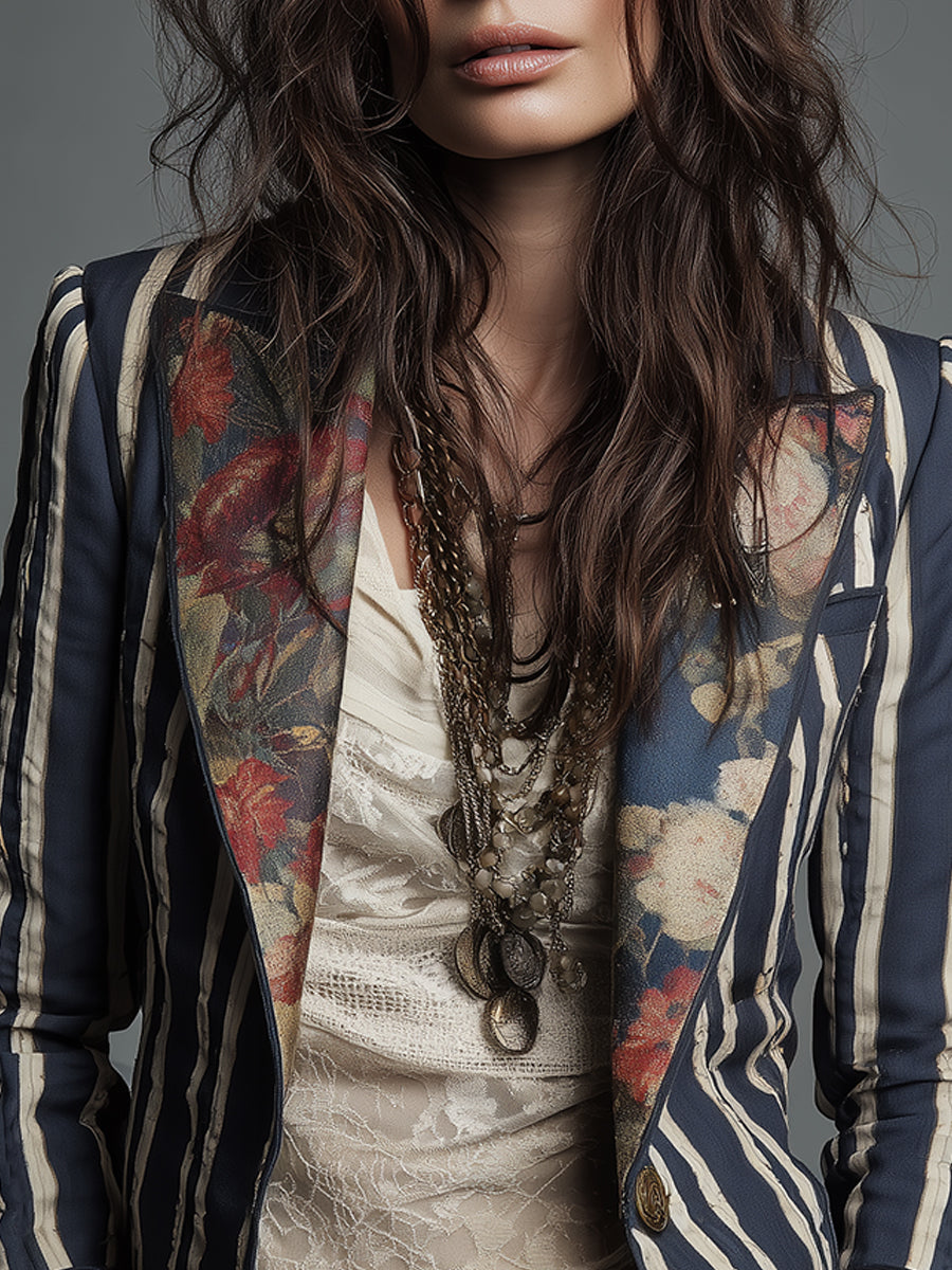 Idony striped bohemian print blazer for women view 9