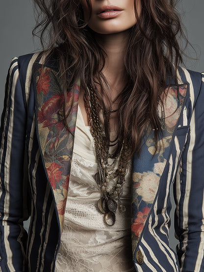 Idony striped bohemian print blazer for women view 9