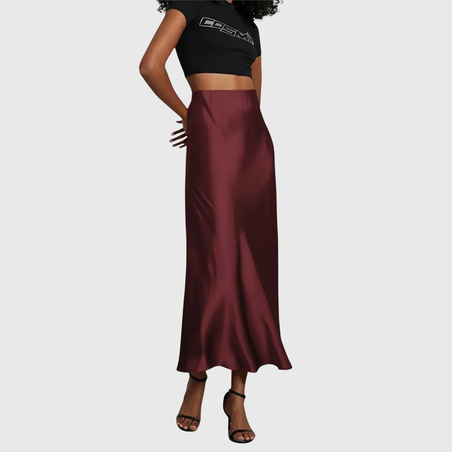 Flared-hem fishtail skirt full-length view
