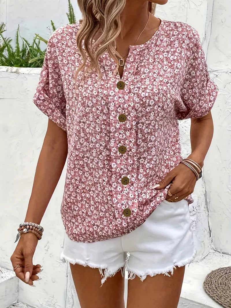 Stephanie | Chic Floral Print Button Blouse