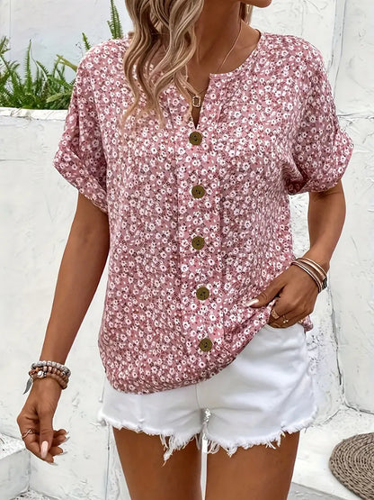 Stephanie | Chic Floral Print Button Blouse