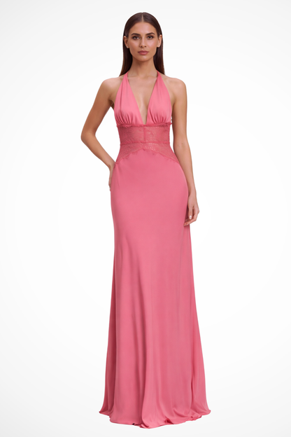 Elise | Backless Halter Maxi Wedding Guest Dress