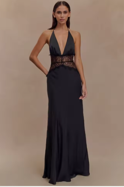Elise | Backless Halter Maxi Wedding Guest Dress