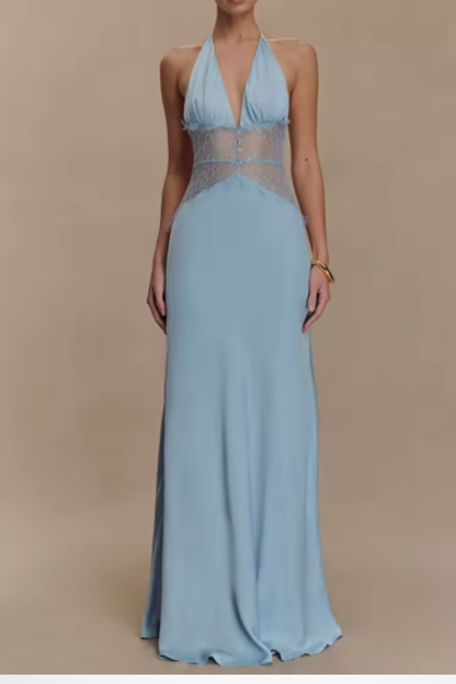 Elise | Backless Halter Maxi Wedding Guest Dress