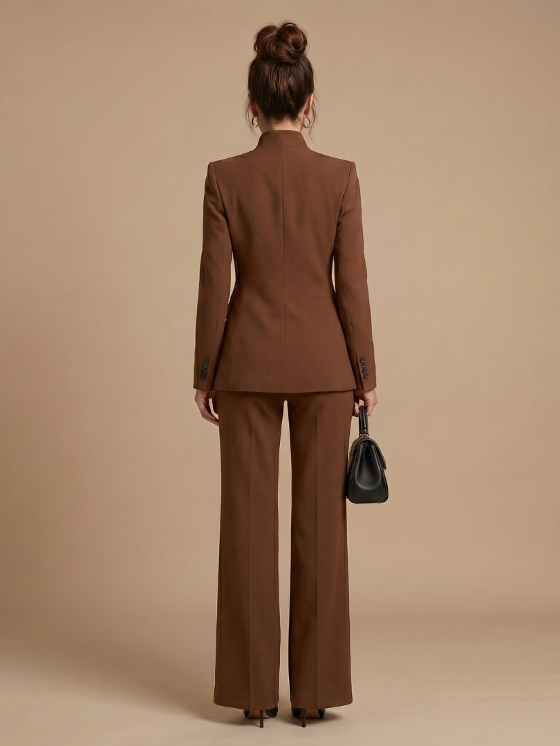 Sigrun stand-collar blazer and flared pant suit set view 8