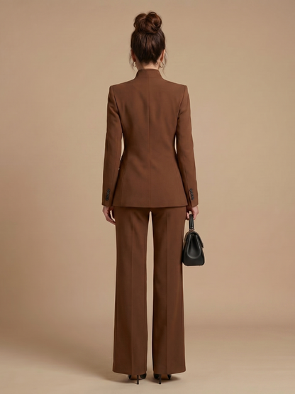 Sigrun stand-collar blazer and flared pant suit set view 8