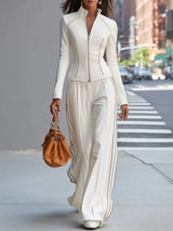 Kinsey color-block zip-up top and wide-leg pants set for women