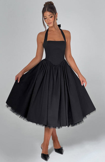 Elvina | Halter Midi Wedding Guest Dress