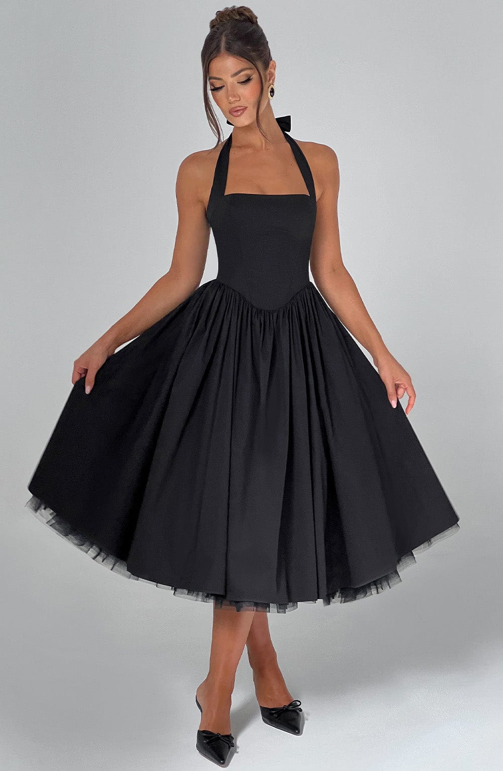 Halcyon | Halter Neck Open Back Midi Wedding Guest Dress
