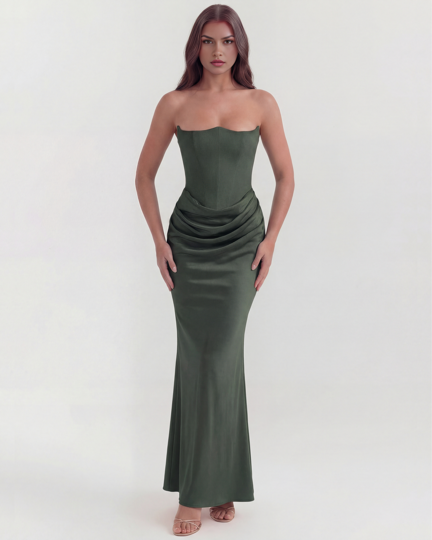 Lucile | Boned Corset Stretch Crepe Maxi Wedding Guest Dress