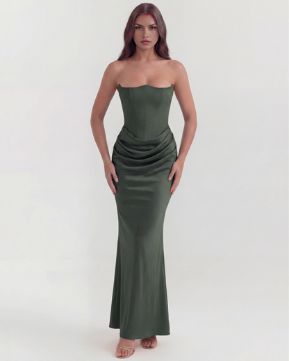 Lucile | Boned Corset Stretch Crepe Maxi Wedding Guest Dress