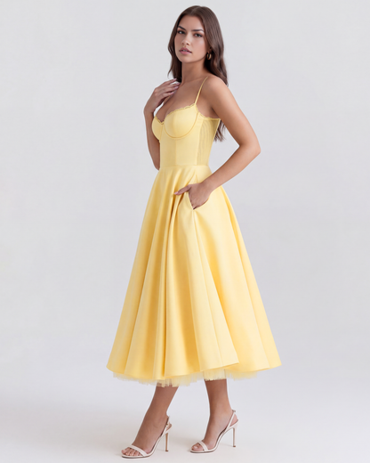 Nadine | Sweetheart Neckline Boned Tulle Midi Wedding Guest Dress