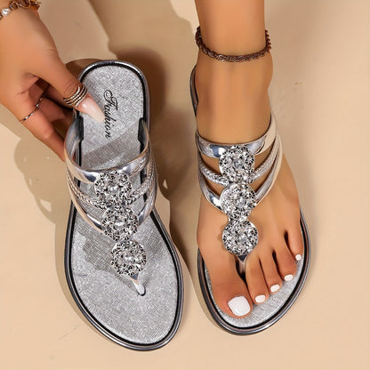 Quincy rhinestone strap cushioned heel sandals front view