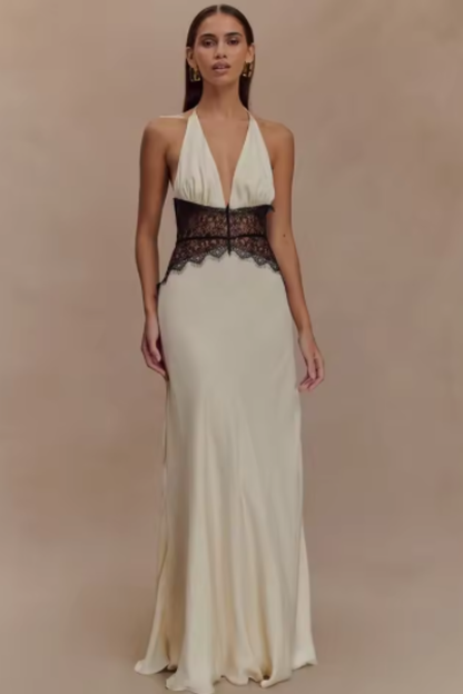 Elise | Backless Halter Maxi Wedding Guest Dress