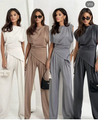 Marivelle | Asymmetric Top and Wide-Leg Pants Set