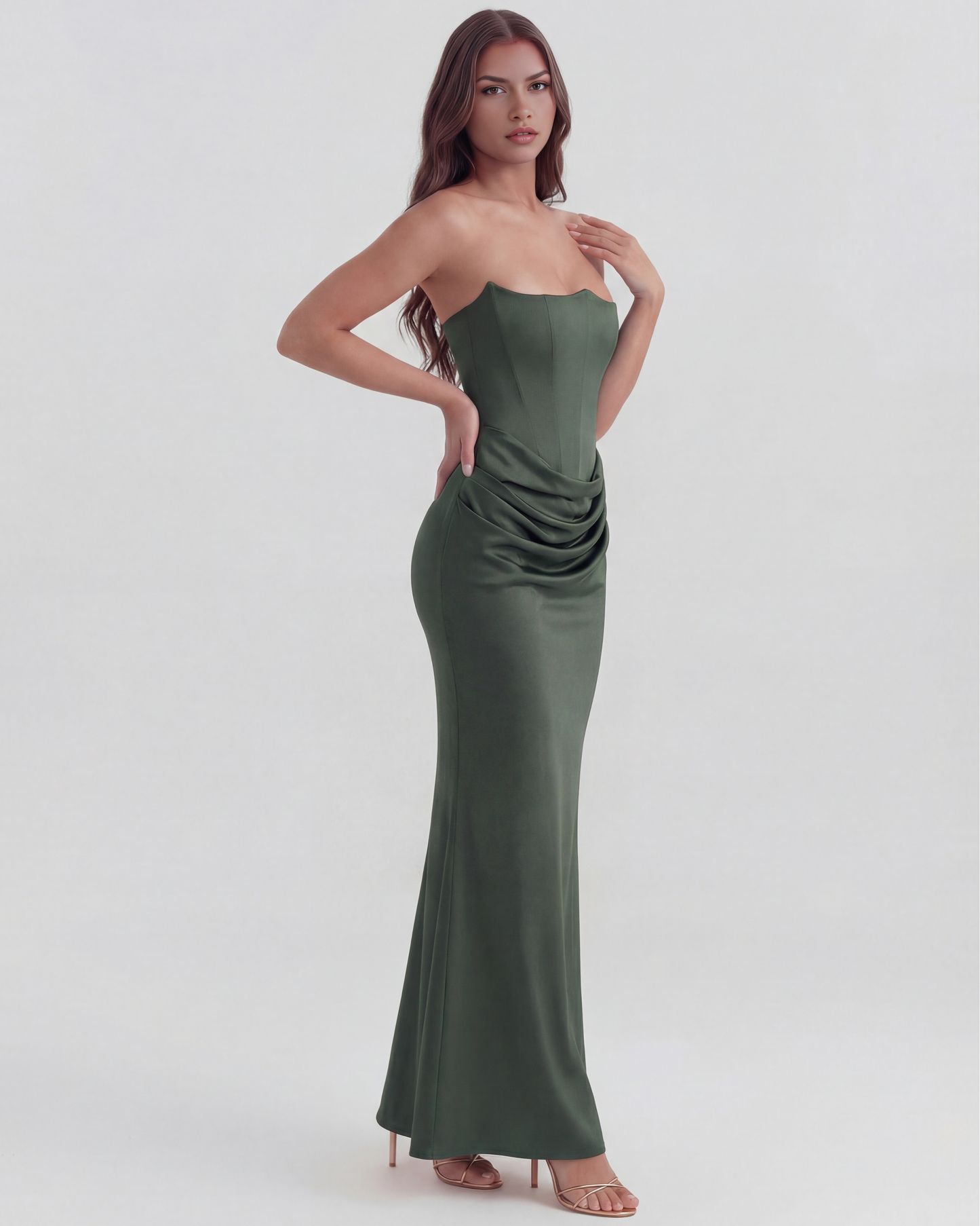 Lucile | Boned Corset Stretch Crepe Maxi Wedding Guest Dress
