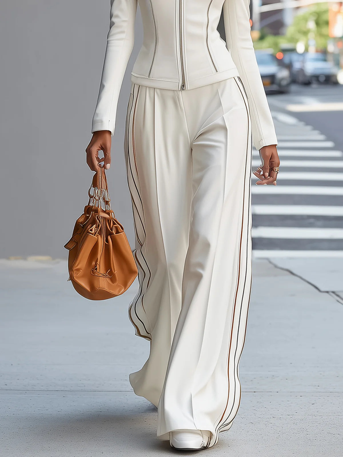 Kinsey color-block zip-up top and wide-leg pants set, view 4