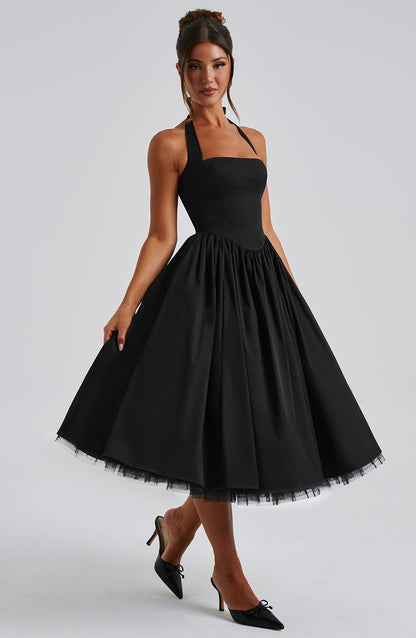 Elvina | Halter Midi Wedding Guest Dress