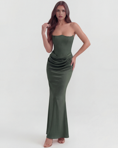 Lucile | Boned Corset Stretch Crepe Maxi Wedding Guest Dress