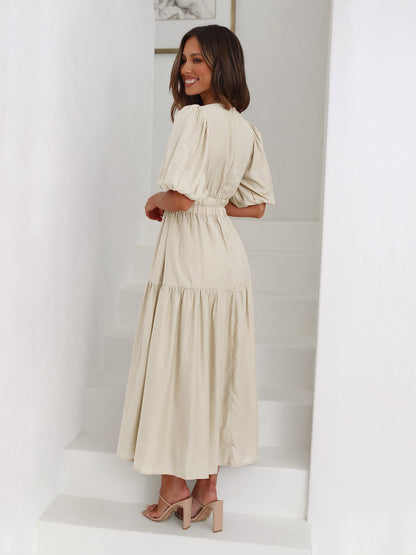Noemie | V-Neck Puff Sleeve Smocked Midi Dress
