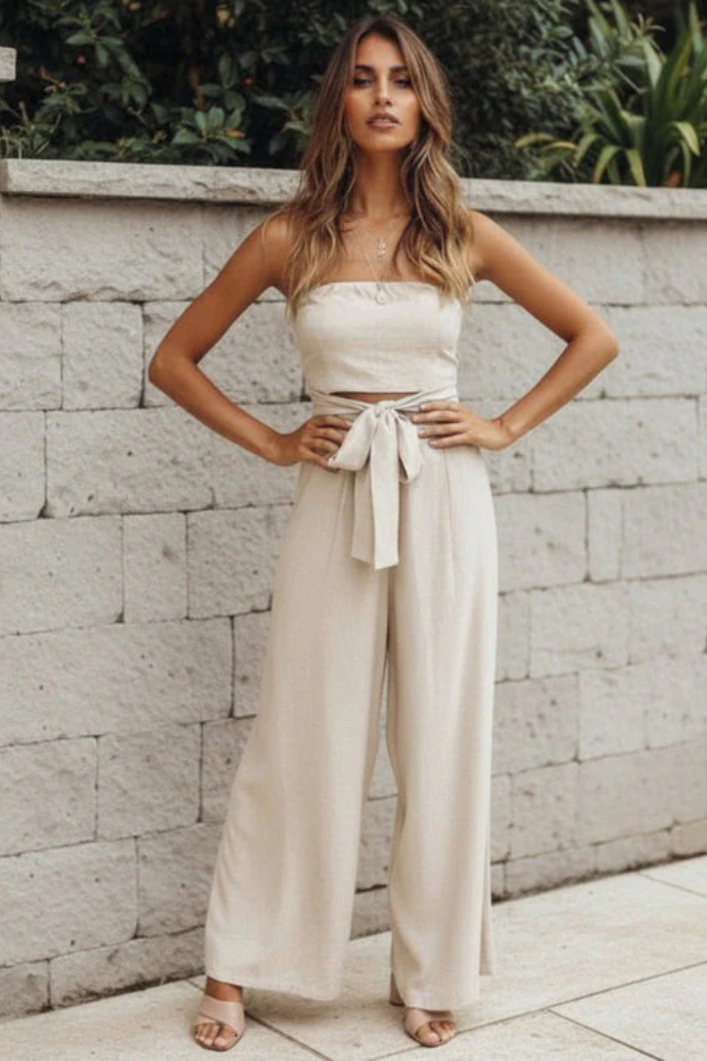 Oriane | Strapless Bandeau Top & High Waist Wide Leg Trousers Set