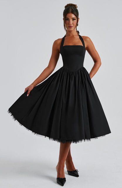 Elvina | Halter Midi Wedding Guest Dress
