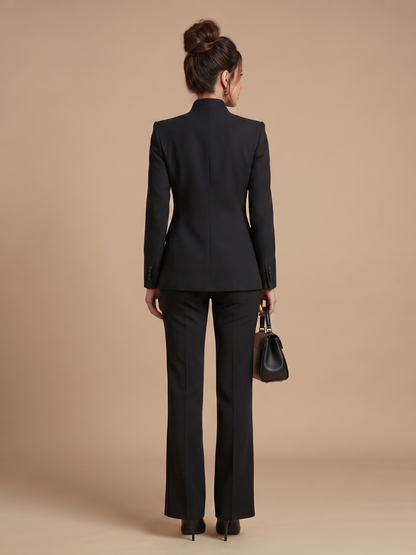Sigrun stand-collar blazer and flared pant suit set view 11