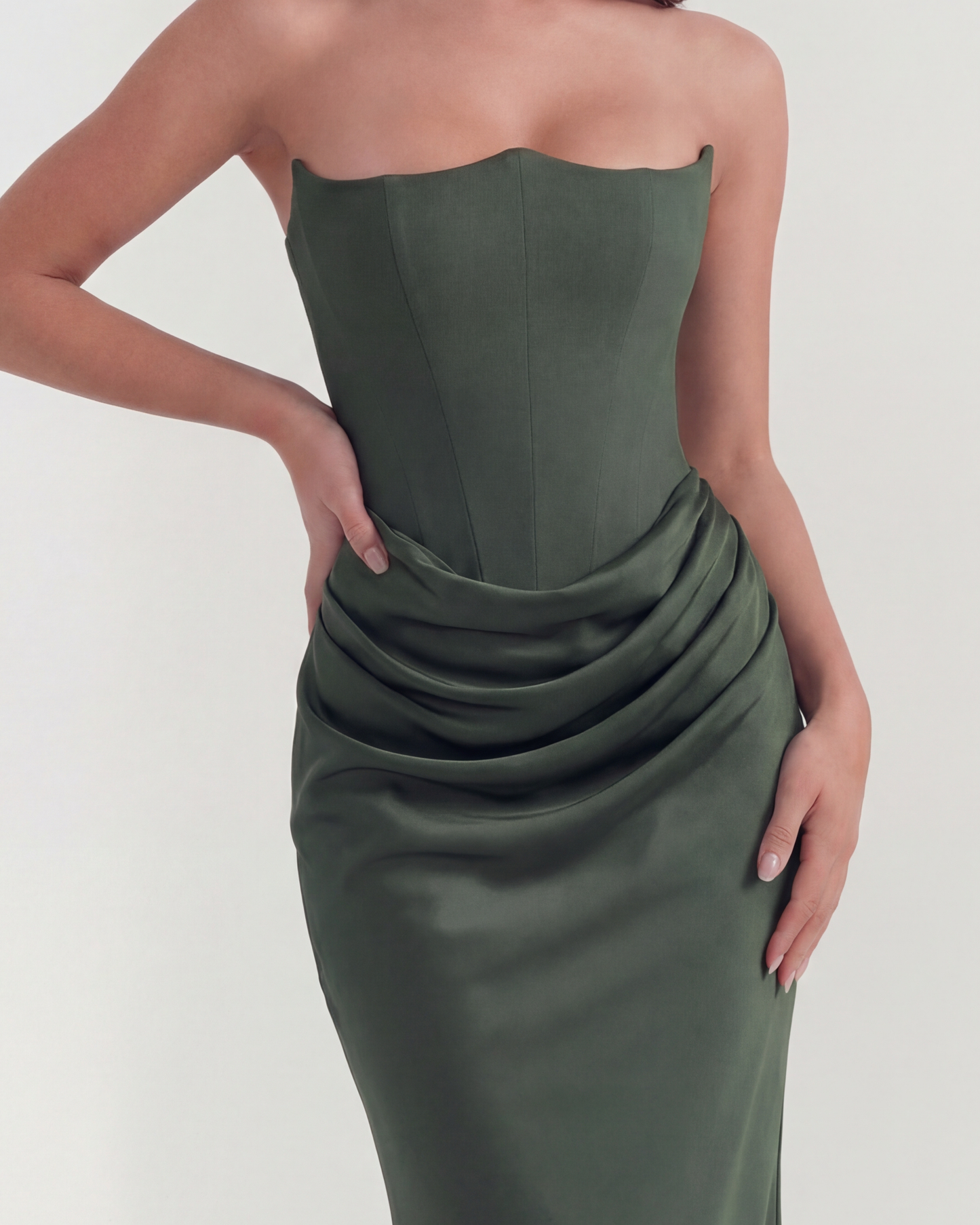 Lucile | Boned Corset Stretch Crepe Maxi Wedding Guest Dress