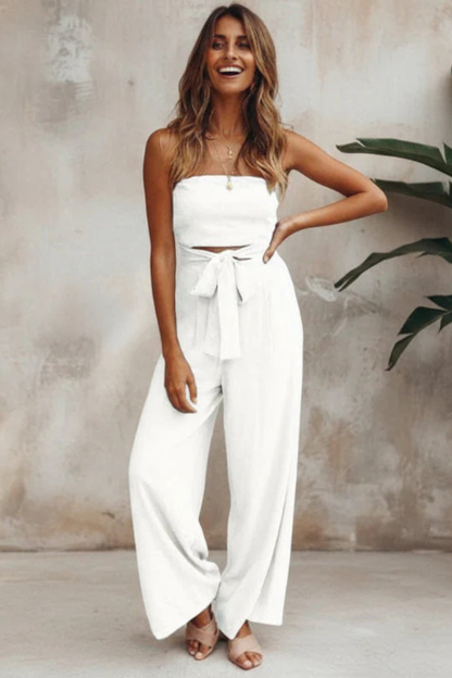 Oriane | Strapless Bandeau Top & High Waist Wide Leg Trousers Set